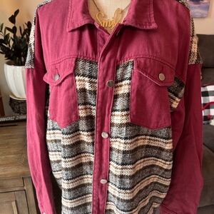 Women's Burgundy and Gray Plaid Jacket